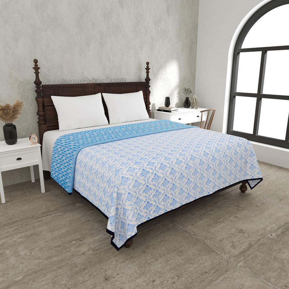 Ethnic Royal Blue Double Bed Dohar Blanket